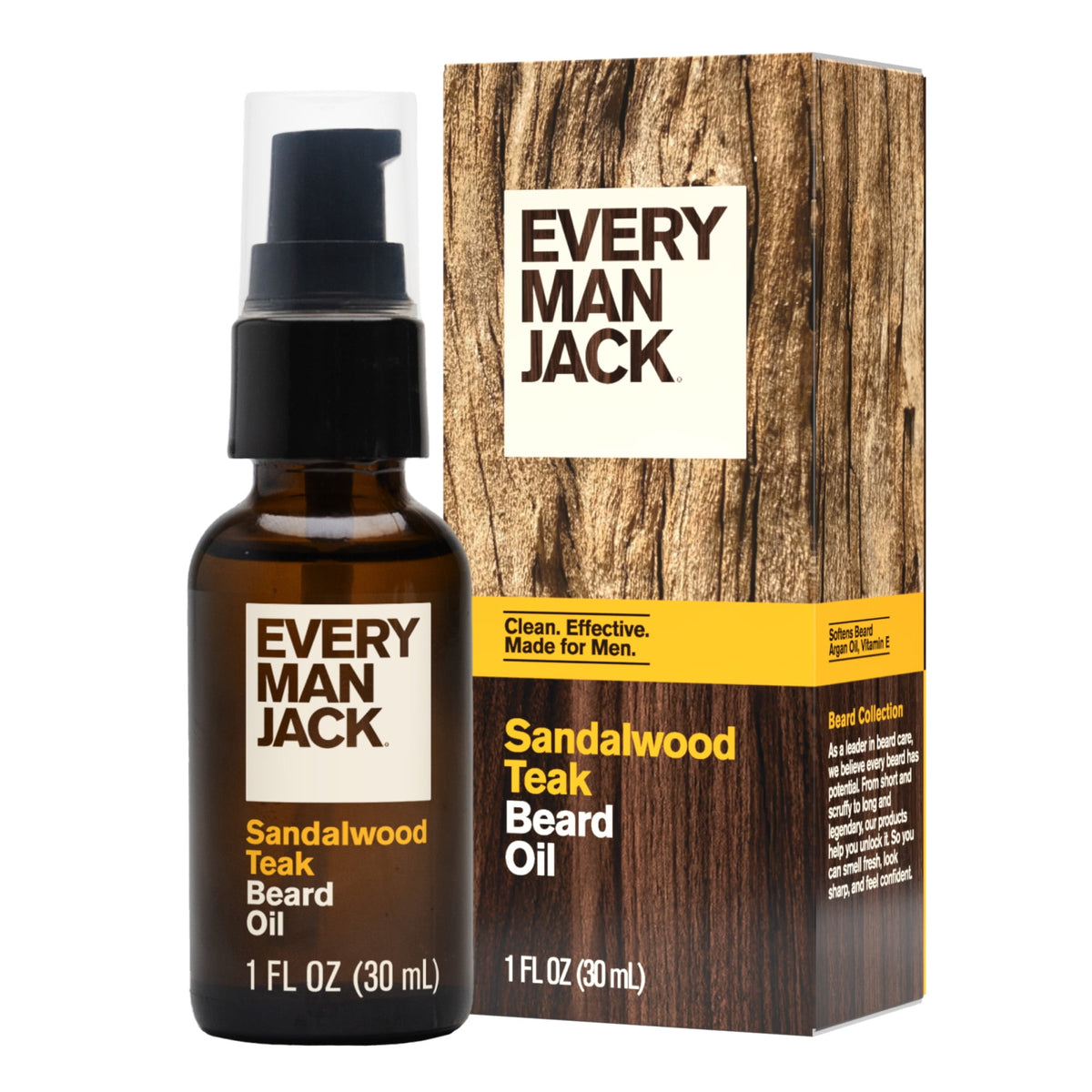 Every Man Jack Sandalwood Teak Beard Oil for Men Moisturizes Your Beard with Shea Butter and Argan Oil with Shea Butter, Argan Oil, 1 fl oz, 1 Count