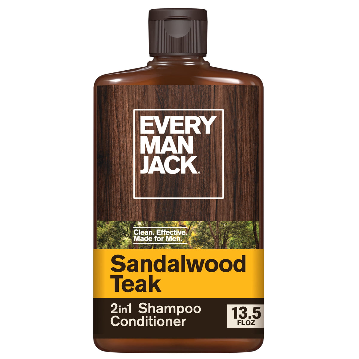 Every Man Jack Sandalwood Teak Daily 2-in-1 Shampoo and Conditioner for Men, Naturally Derived, 13.5 oz