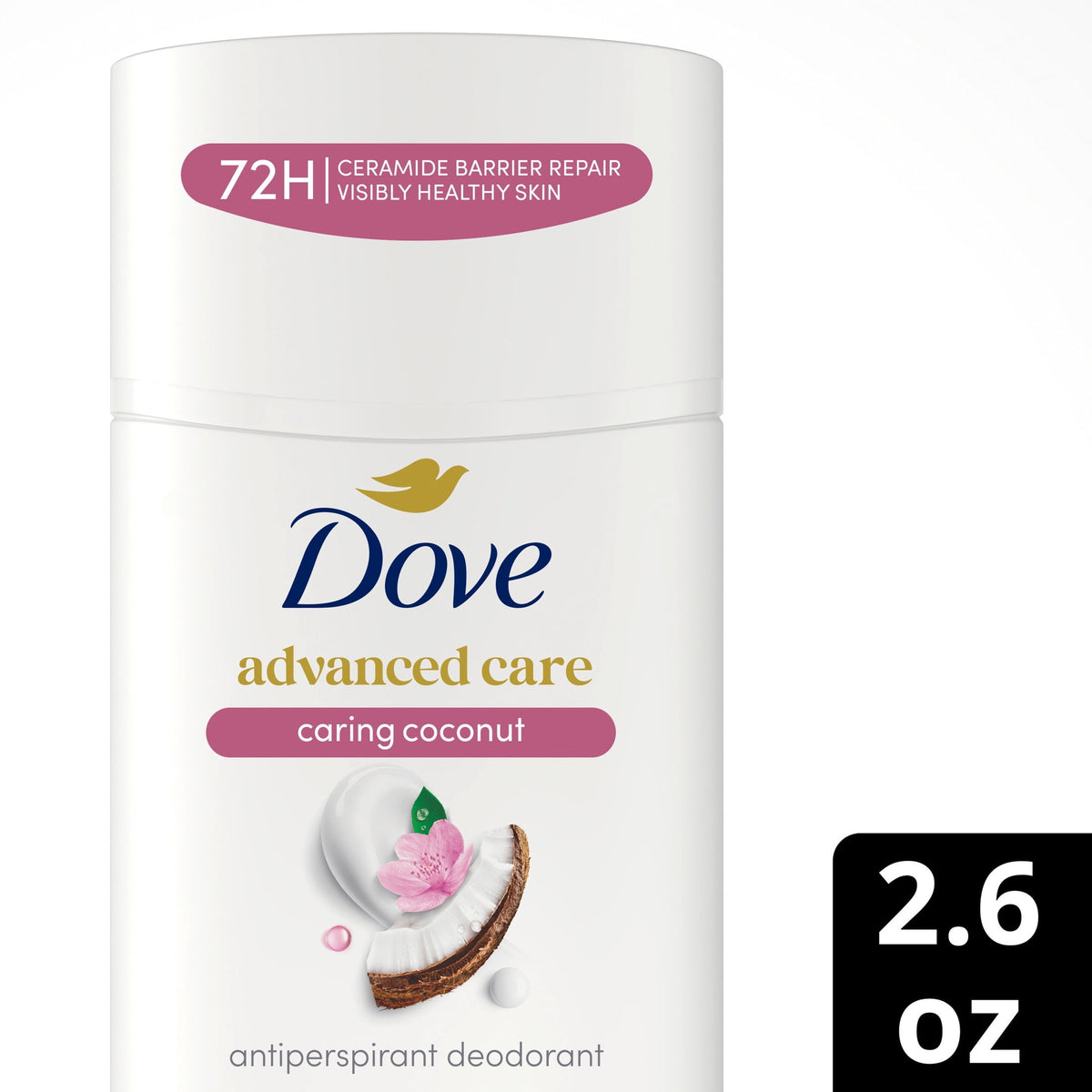 Dove Advanced Care Antiperspirant Deodorant Stick for Helping Repair Skin Barrier After Shaving, Caring Coconut with 72-Hour Sweat & Odor Protection