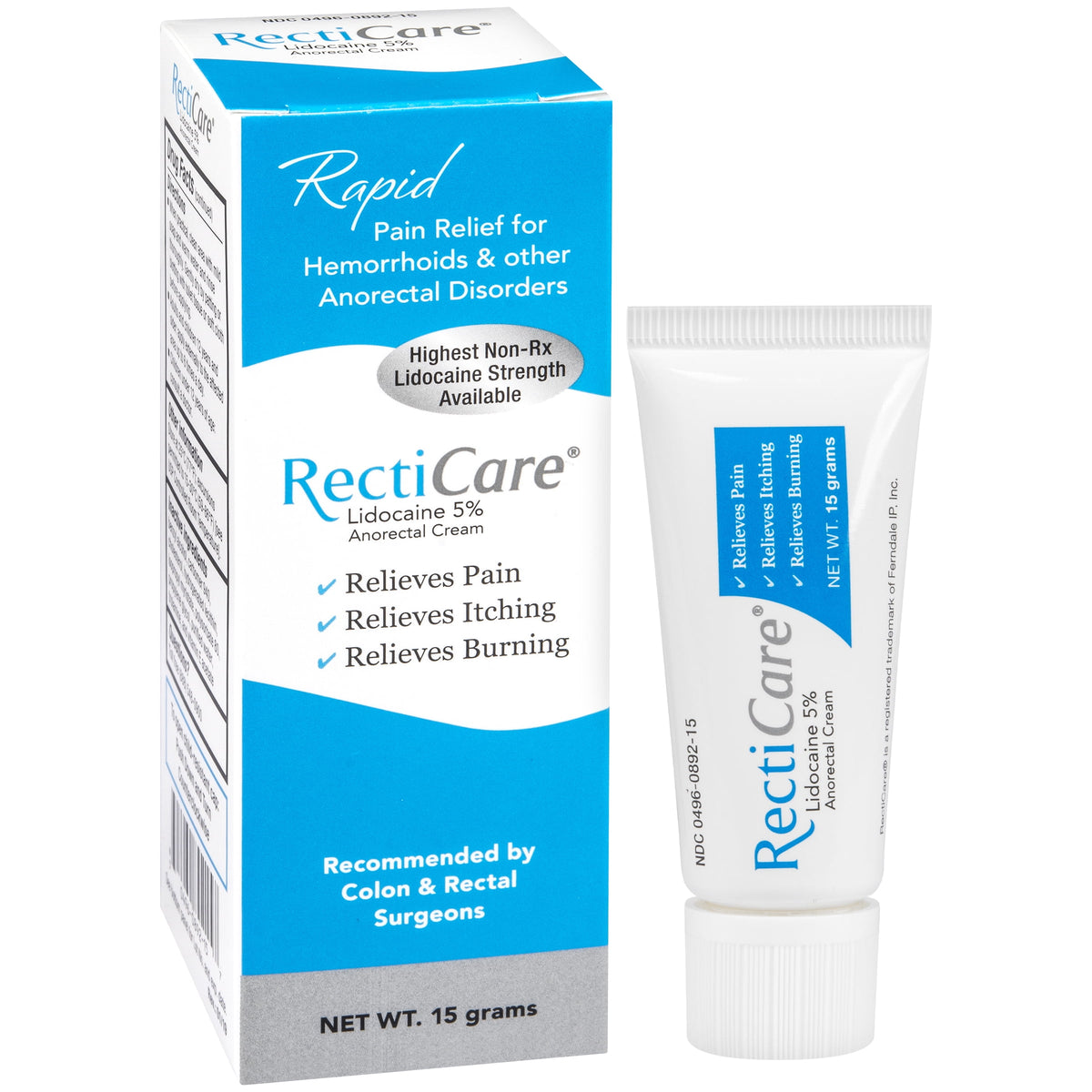 RectiCare Anorectal Cream Lidocaine 5% Fast Pain Relief 15g