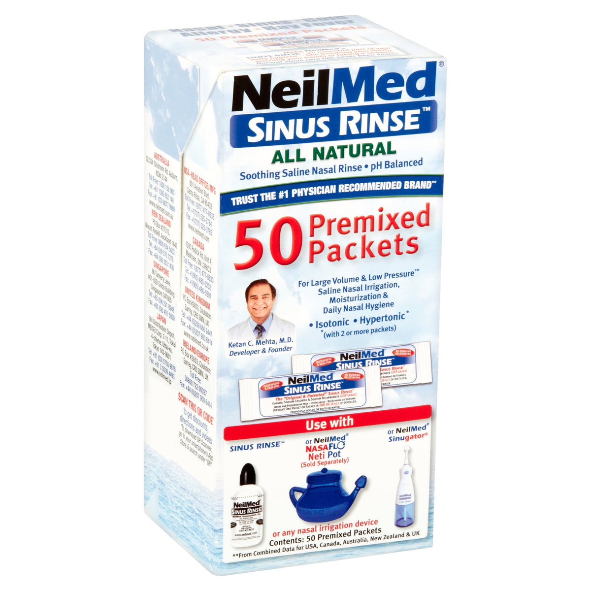 NeilMed Sinus Rinse Packets, Natural Relief for Nasal Irrigators, 50 Count, 10 mg