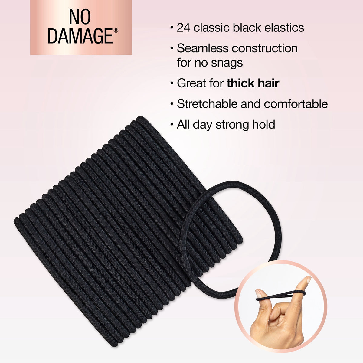 Scunci No Damage No Metal Hair Ties, Black, 24 Count Ponytail Holders