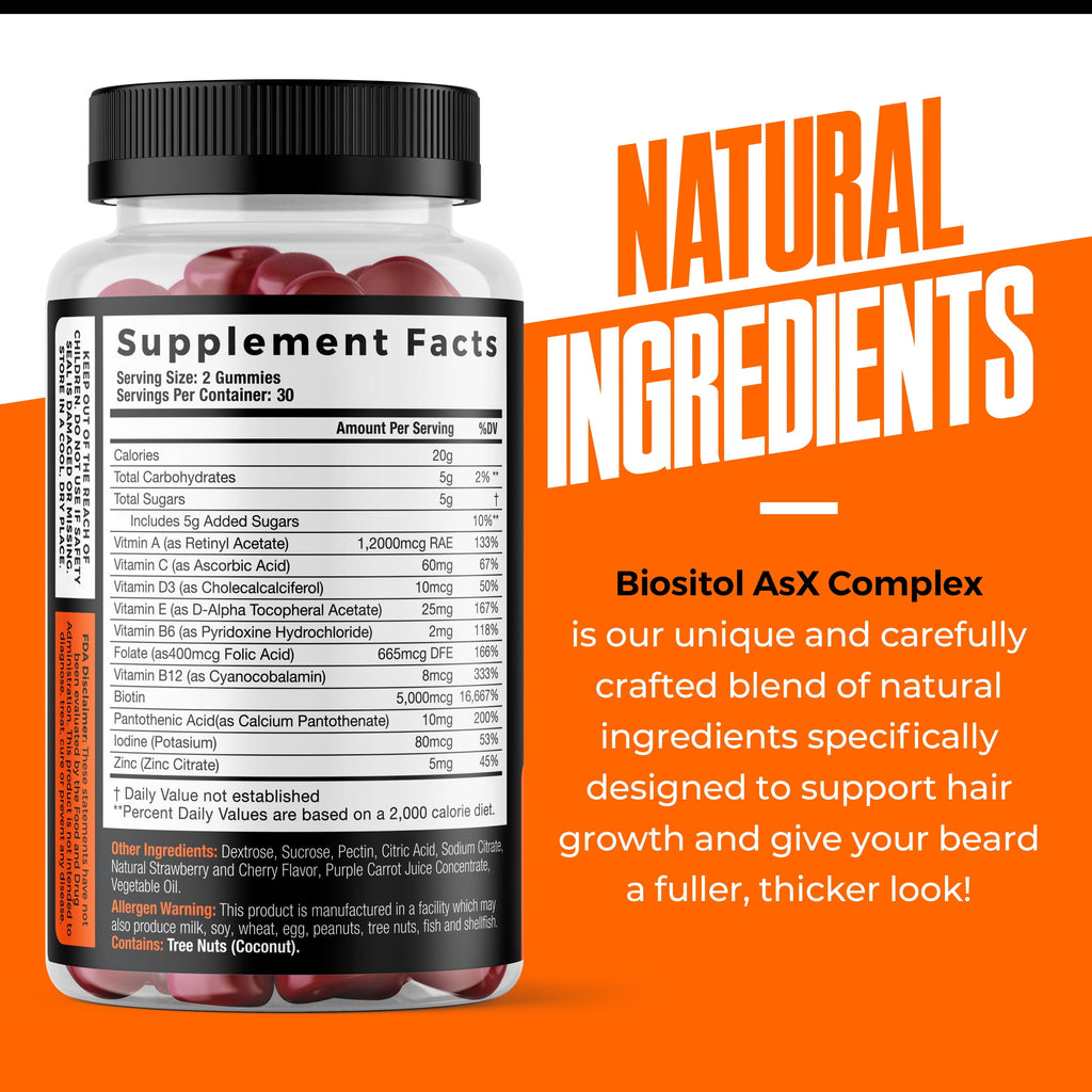 Wild Willies Beard Growth Gummies Supplement for Men - with Biotin & 19 Vitamins for Stronger, Thicker Facial Hair - 60 Gummies