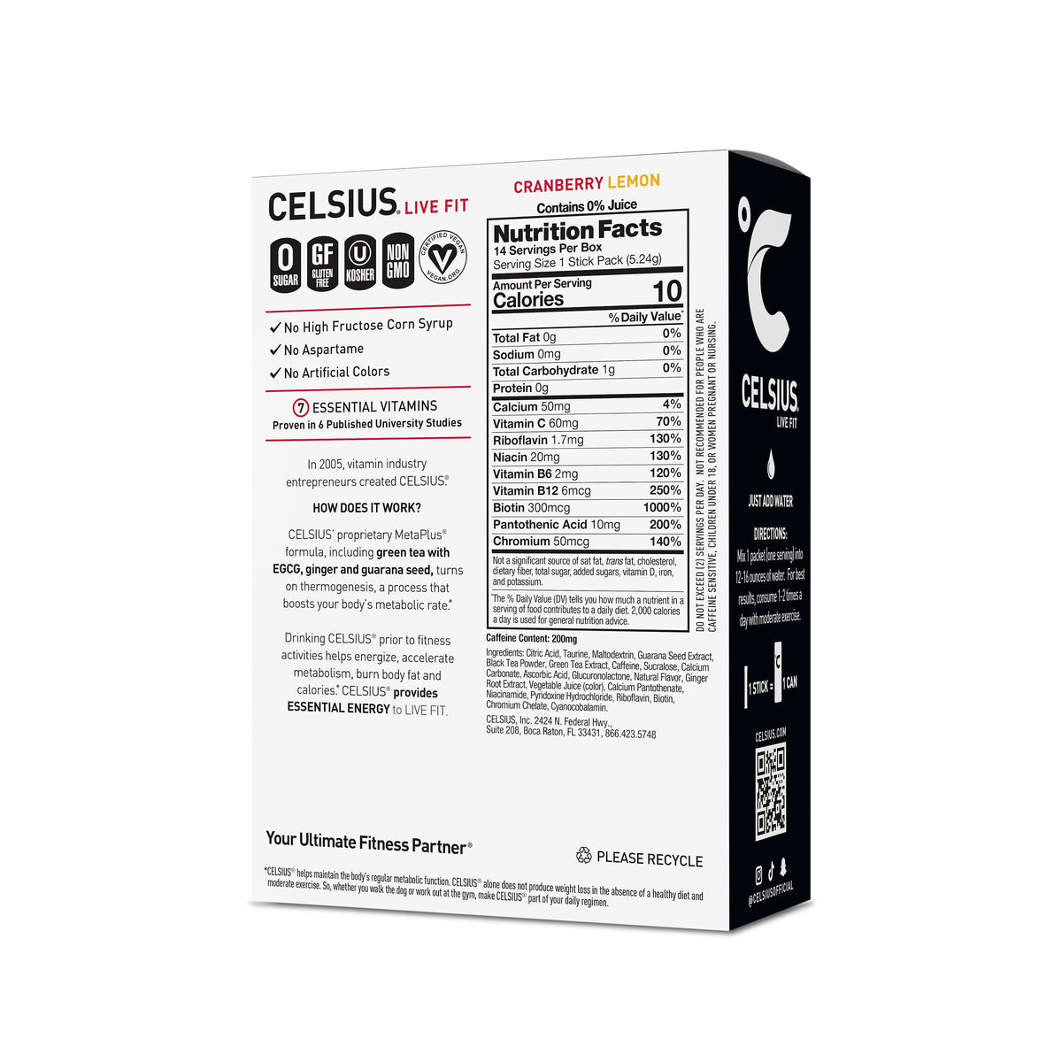 CELSIUS On The Go Energy Drink Mix, Cranberry Lemon (14 Stick Pack)