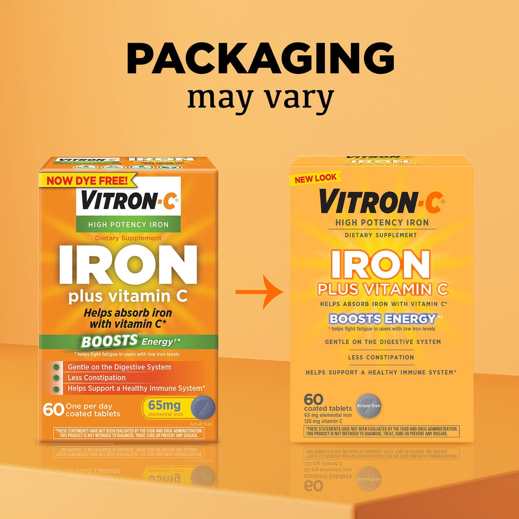 Vitron-C Iron Supplement, Immunity Support Iron Supplements with Vitamin C, 60 Count