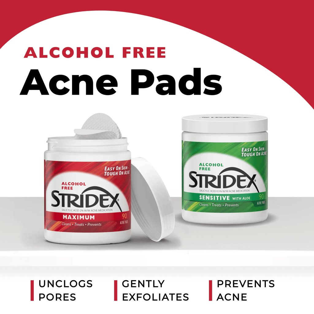 Stridex Medicated Acne Pads, Maximum Treatment, Moderate Acne, Salicylic and Alcohol Free, 90 Count