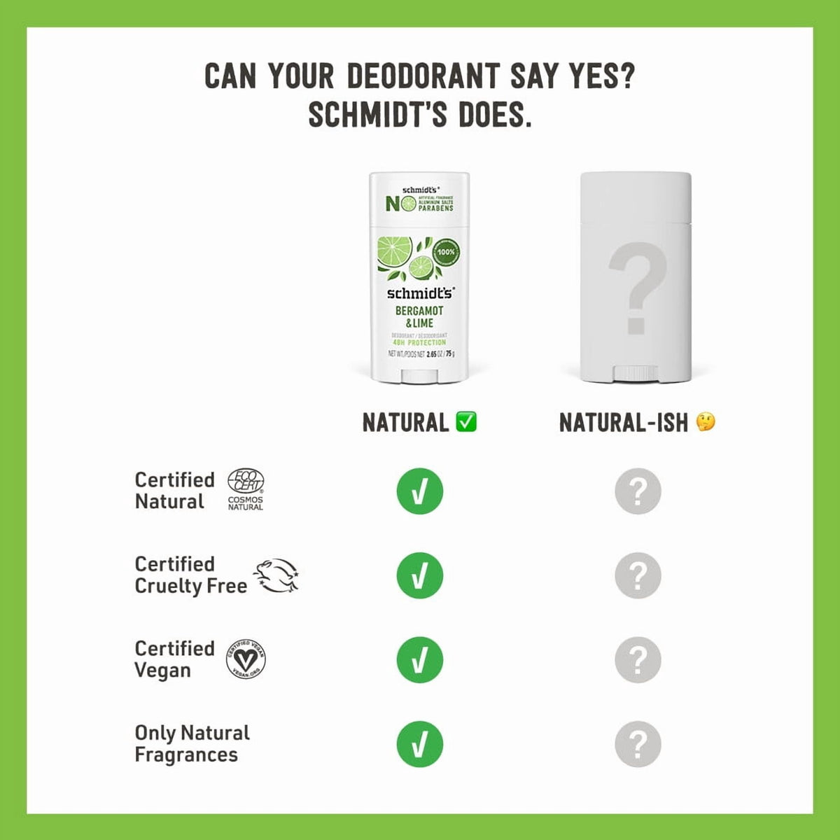 Schmidt's Bergamot & Lime Aluminum-Free Vegan Deodorant, 2.65 oz