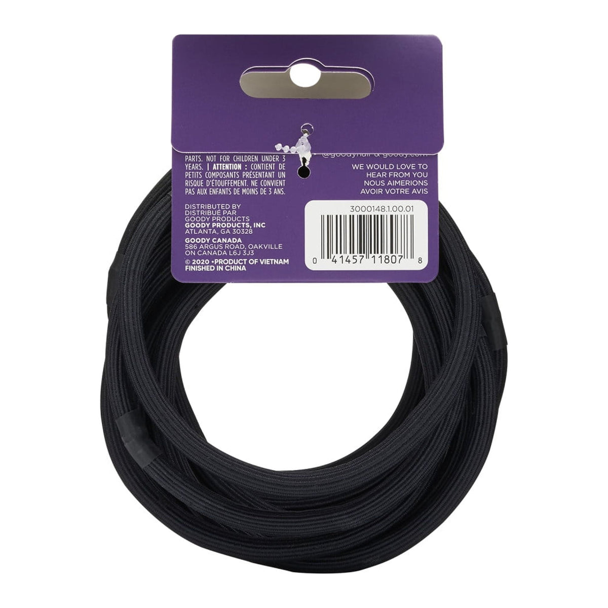 Goody Ouchless Hair Ties, Black, XL Fabric Covered Elastic Band, Thick, Long Hair, 10 Ct