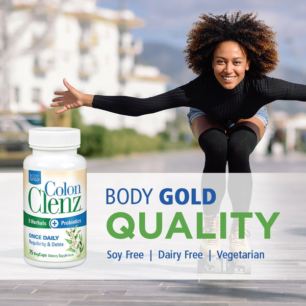 Body Gold Colon Clenz & Detox Overnight Formula | Once Daily with 9 Herbs + Active Probiotics | Constipation Relief for Adults | Bloating Relief