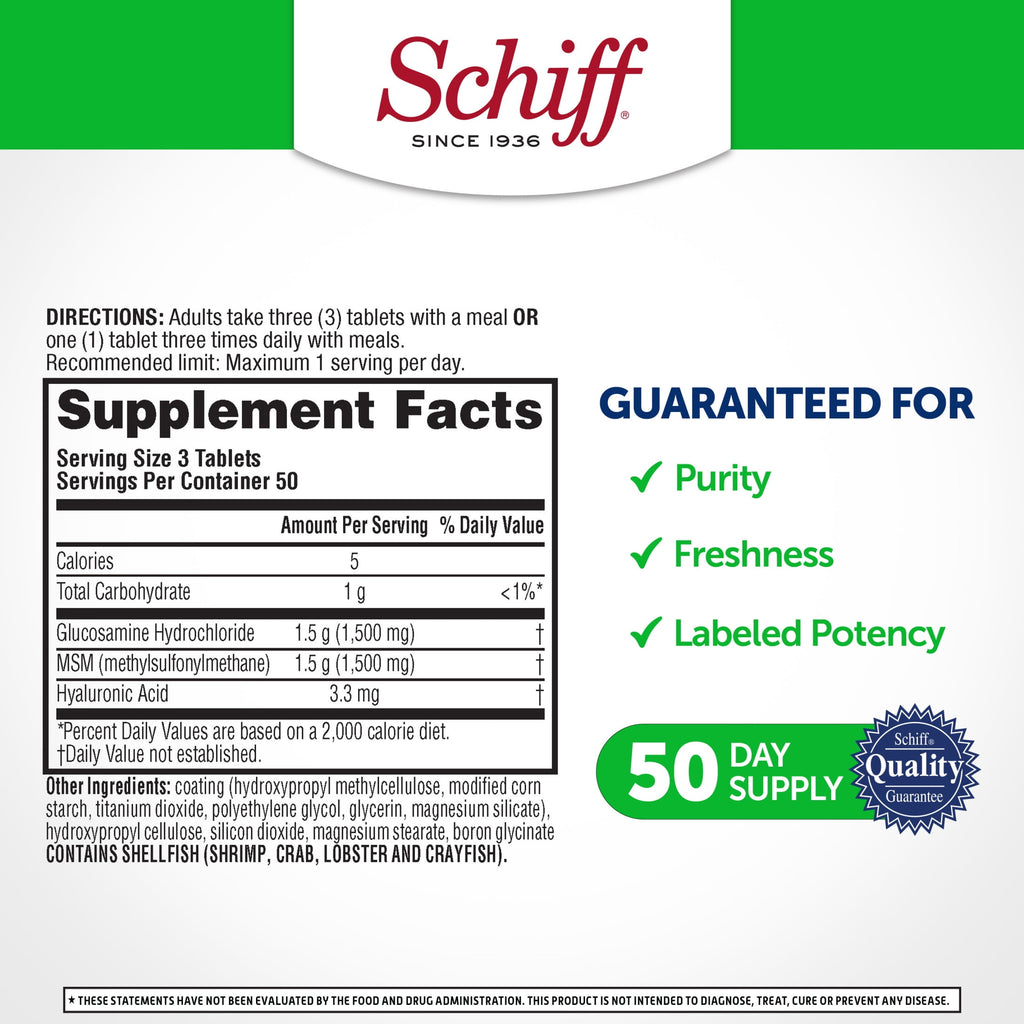 Schiff Glucosamine 1500mg (per serving) Plus MSM Tablets (150 count), To Help Support Joint Mobility and Flexibility With Extra Cartilage Support*