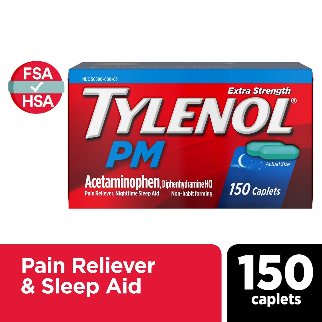 Tylenol PM Extra Strength Nighttime Pain Relief and Sleep Aid Caplets, Fast, Strong, 150 Count