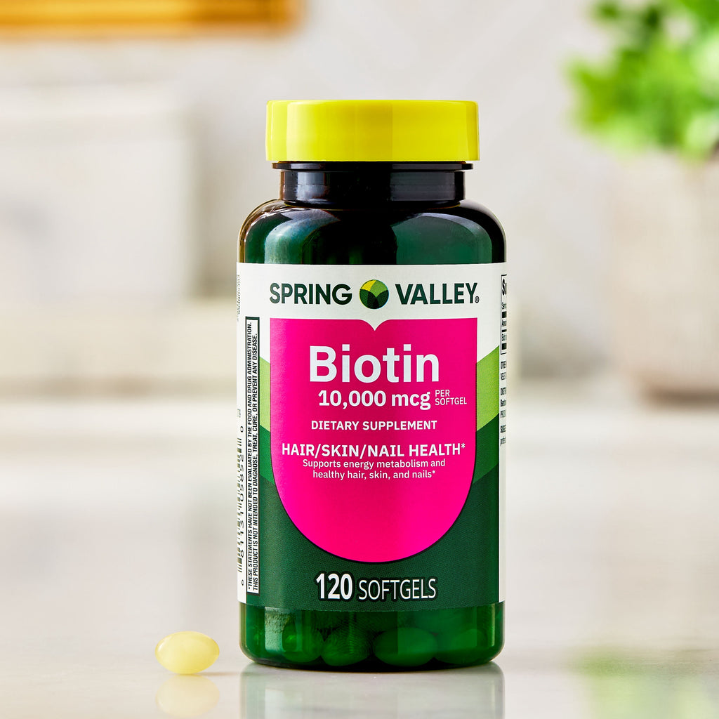 Spring Valley Biotin Dietary Supplement Softgels for Hair/Skin/Nails Health, 10,000 mcg, 120 Count