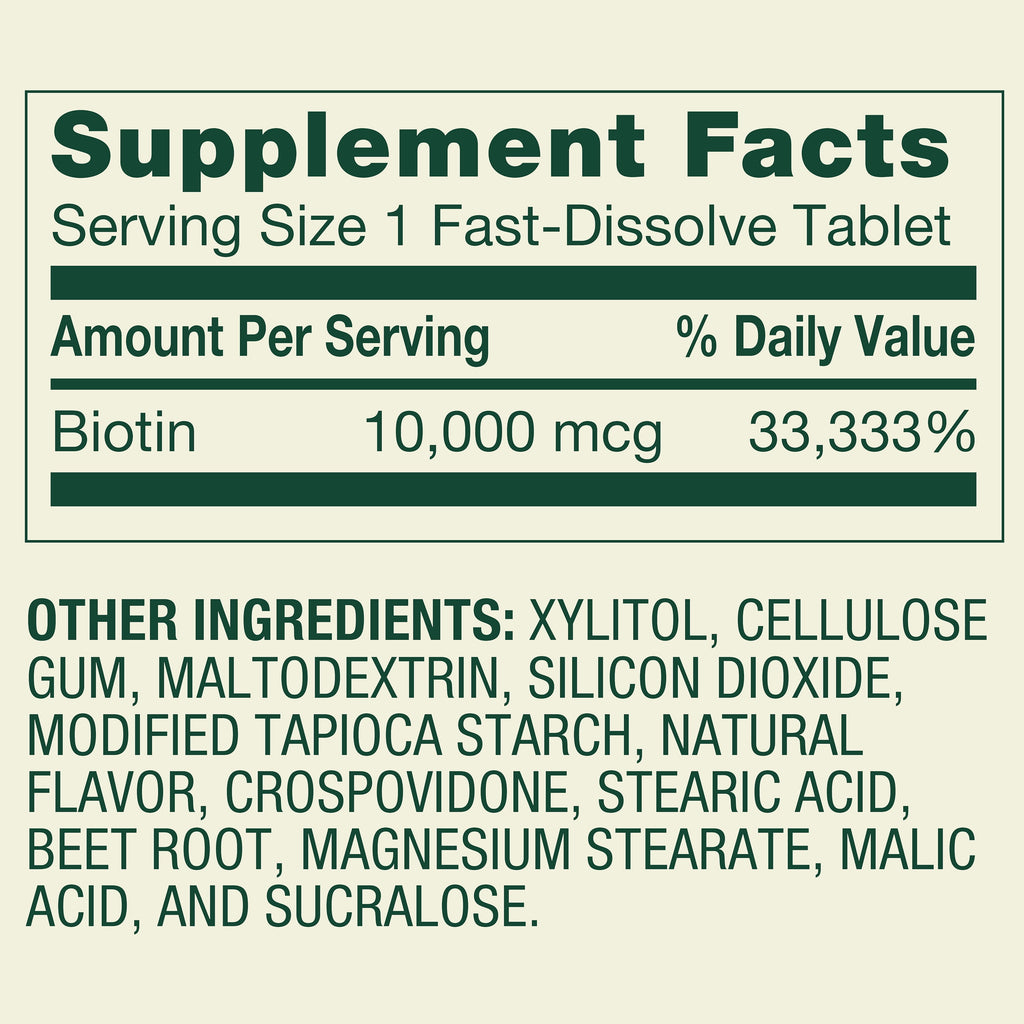 Spring Valley Biotin 10,000 Mcg Fast-Dissolve Tablets for Hair, Skin & Nails, 60 Count
