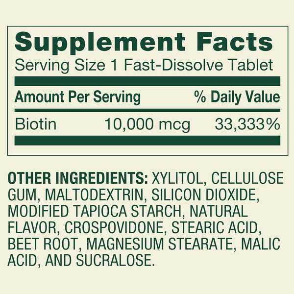 Spring Valley Biotin 10,000 Mcg Fast-Dissolve Tablets for Hair, Skin & Nails, 60 Count