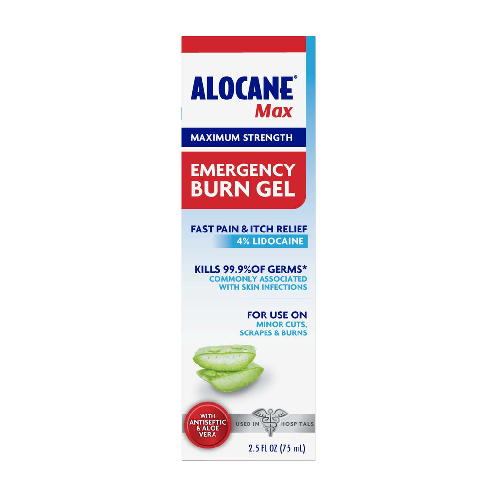 ALOCANE Max Maximum Strength Burn Gel with Antiseptic, 4% Lidocaine, Fast Pain Itch Relief, First Aid Treatment 2.5 fl oz