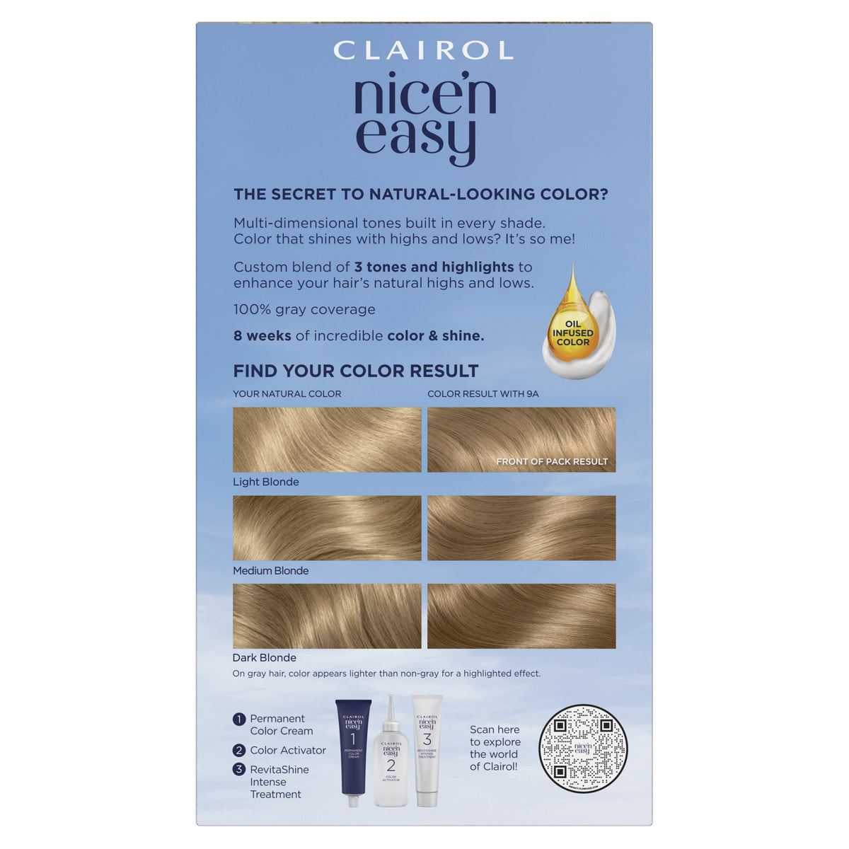 Clairol Nice'n Easy Permanent Hair Color Cream, 9A Light Ash Blonde, Hair Dye, 1 Application