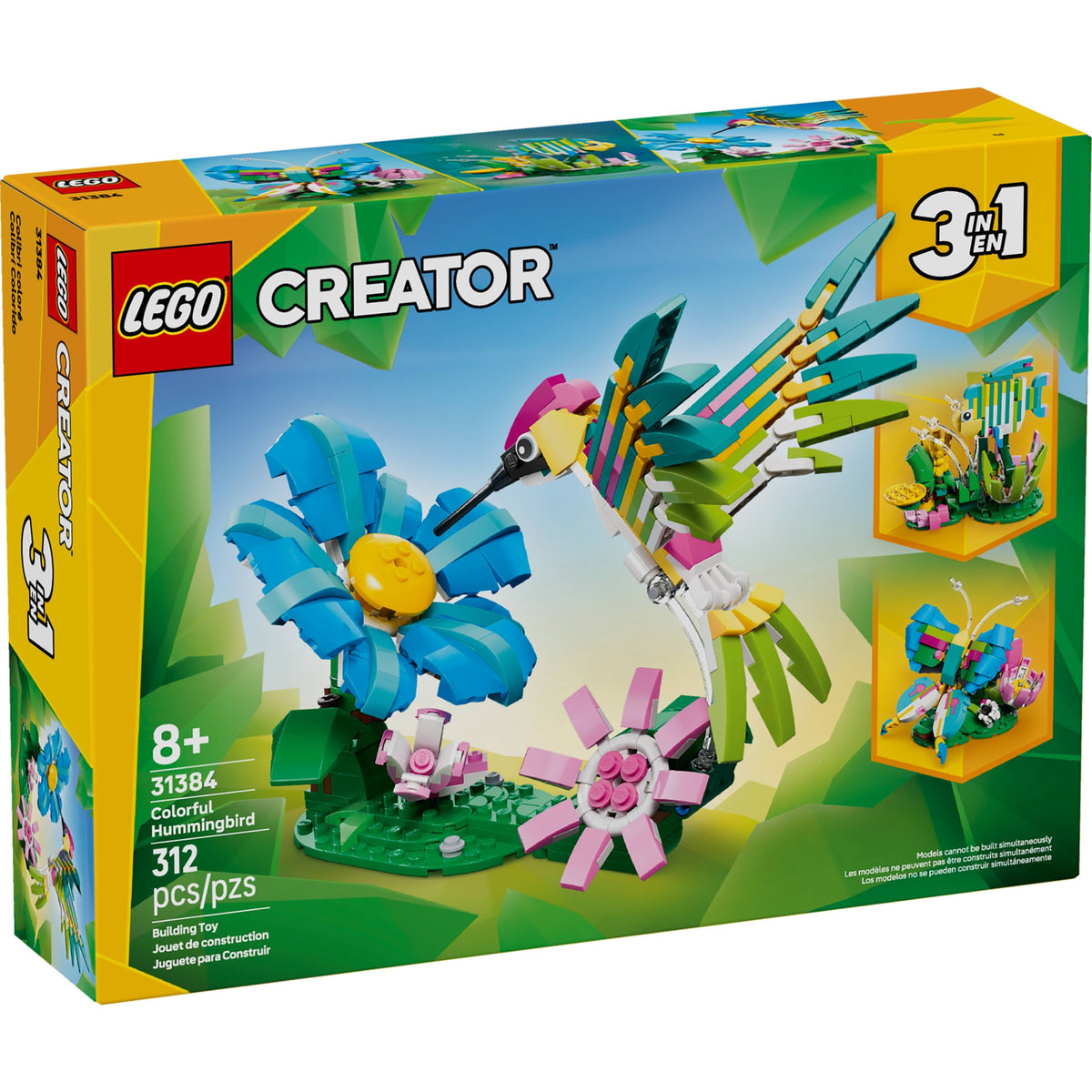LEGO Creator 3 in 1 Wild Animals Colorful Hummingbird Building Toy 31384, Builds Bird, Butterfly or Tropical Fish, Ages 8+