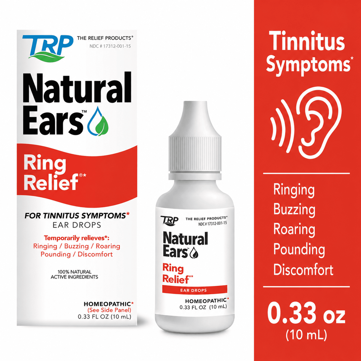 Natural Ears Ring Relief Ear Drops, for Ear Ringing, Buzzing, Discomfort, 0.33 fl oz