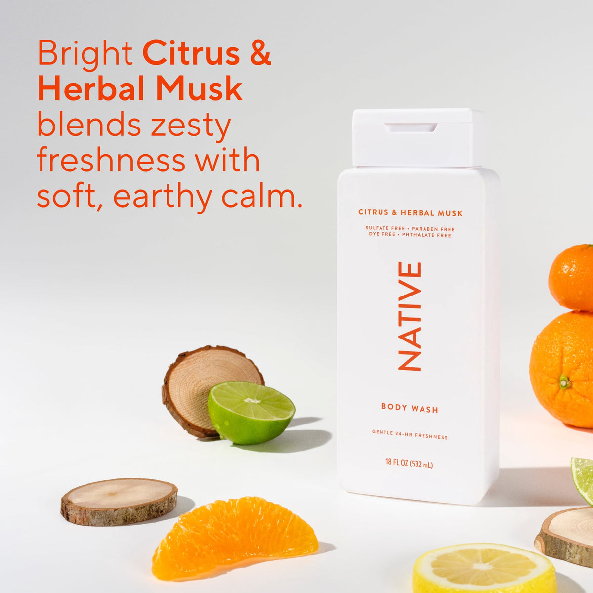 Native Body Wash, Sulfate Free, for Women & Men, Citrus & Herbal Musk, 18 fl oz