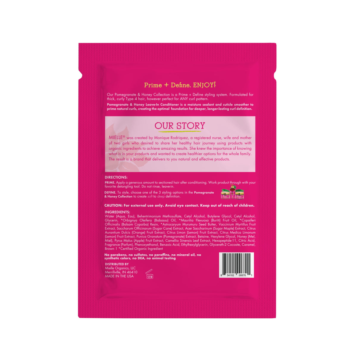 Mielle Pomegranate & Honey Leave-In Conditioner Packet, 1.75 oz, Frizz Control, All Hair, Squeeze