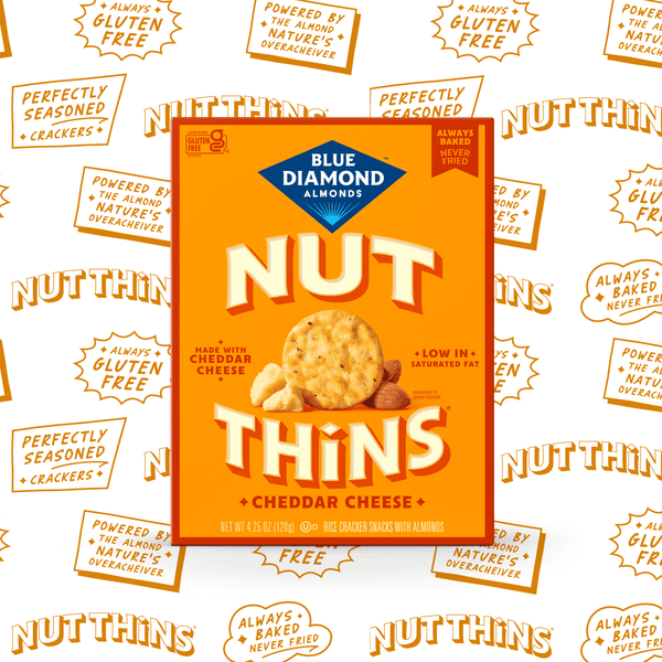 Blue Diamond Almonds Nut-Thins, Cheddar Cheese, Snack Crackers, Gluten-Free, 4.25oz Cardboard Box