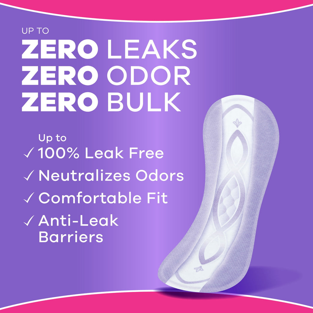 Always Discreet Incontinence Panty Liners for Bladder Leaks, Size 2, Very Light Absorbency, Long Length, 44 Count