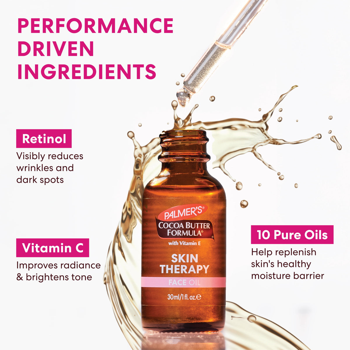 Palmer's Cocoa Butter Formula Rosehip Fragrance Skin Therapy Oil for Face, Vitamin C Retinol, 1 fl oz
