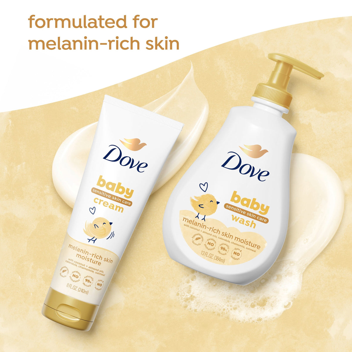 Baby Dove Sensitive Baby Cream Baby Skin Care Melanin-Rich Skin Nourishment Hypoallergenic and Non-Greasy, 8 Fl oz
