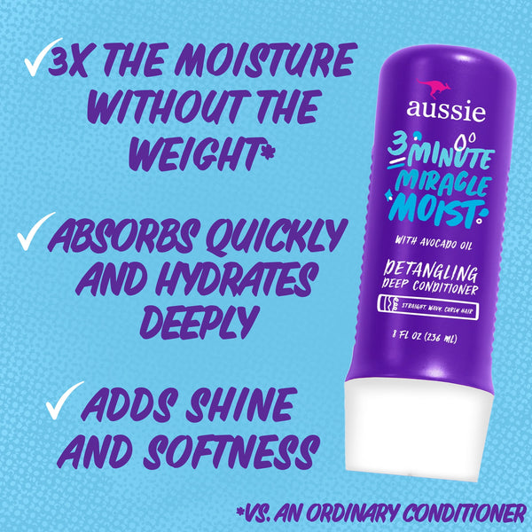 Aussie 3 Minute Miracle Moist Conditioner, Paraben Free, Twin Pk, 8.0 fl oz. for All Hair Types