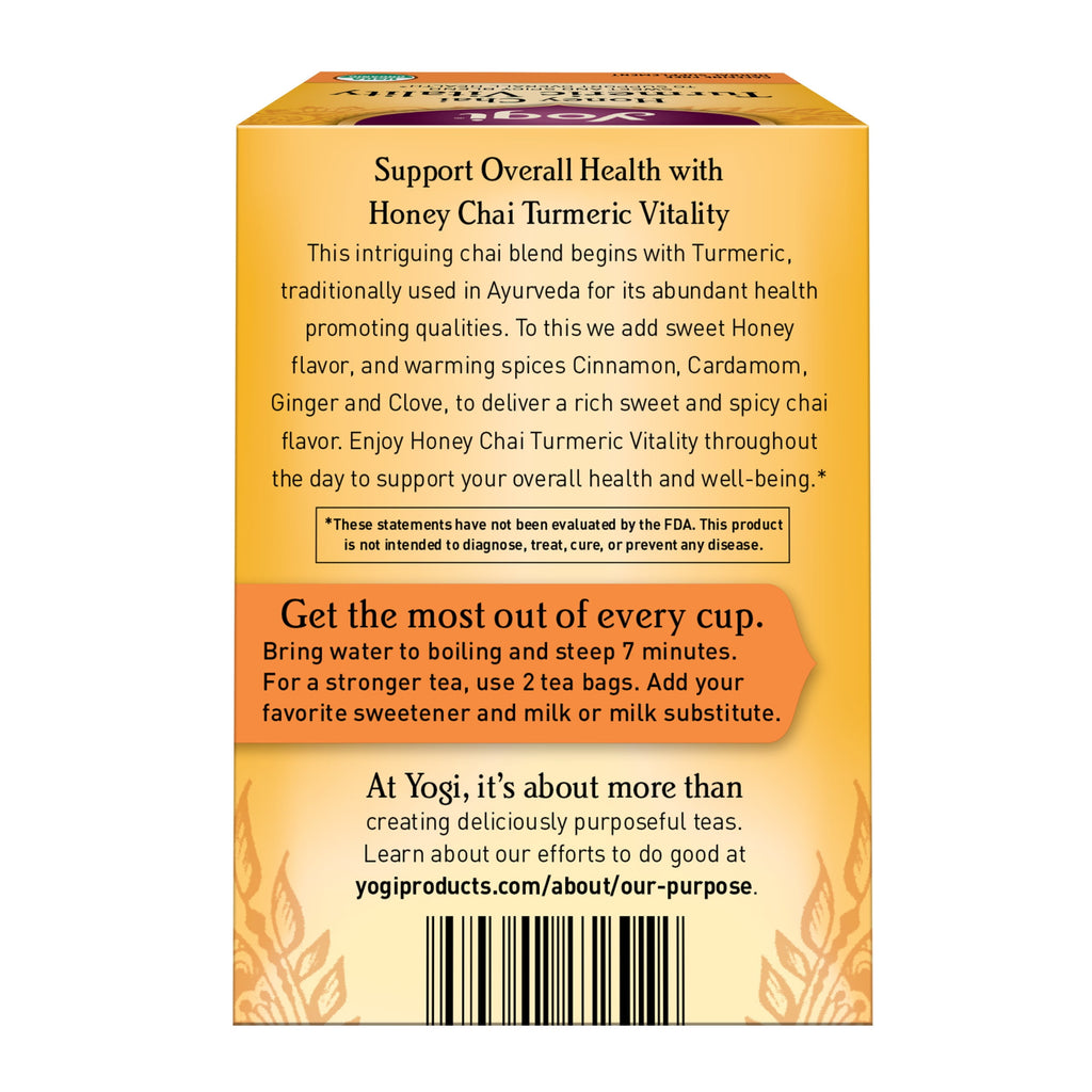 Yogi Honey Chai Turmeric Vitality, Organic Herbal Wellness Tea Bags, 16 Count