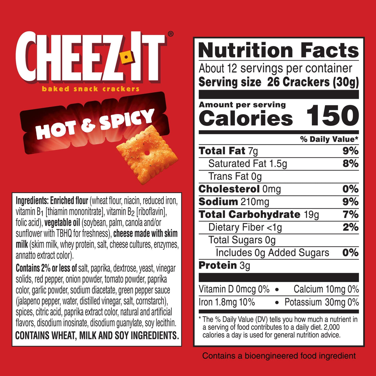 Cheez-It Hot and Spicy Cheese Crackers, Baked Snack Crackers, 12.4 oz