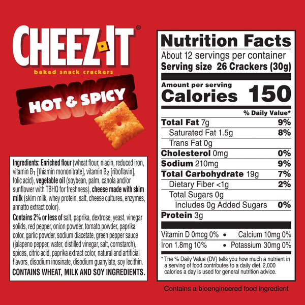 Cheez-It Hot and Spicy Cheese Crackers, Baked Snack Crackers, 12.4 oz