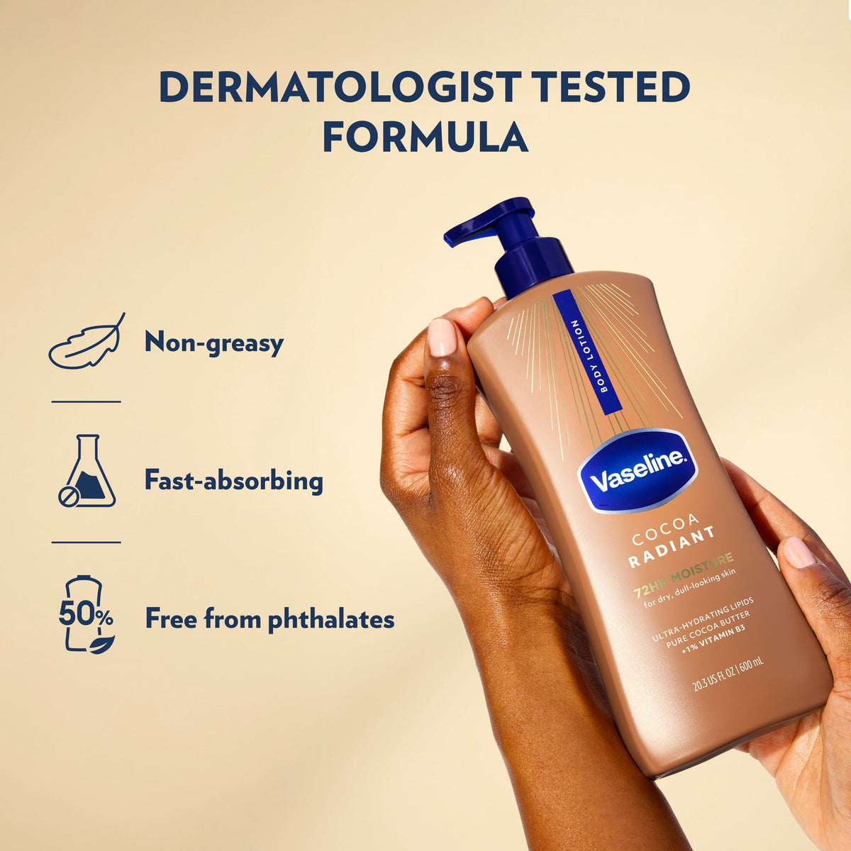 Vaseline Cocoa Radiant Body Lotion Cocoa for Dry Skin Cocoa Radiant Lotion Made with Ultra-Hydrating Lipids and Pure Cocoa Butter for a Long-Lasting