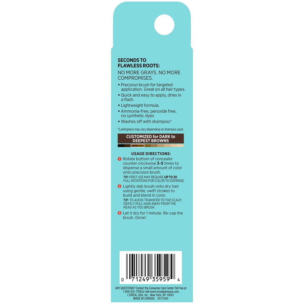 L'Oreal Paris Magic Root Precision Pull-Top Temporary Gray Hair Color Concealer Brush, Dark Brown