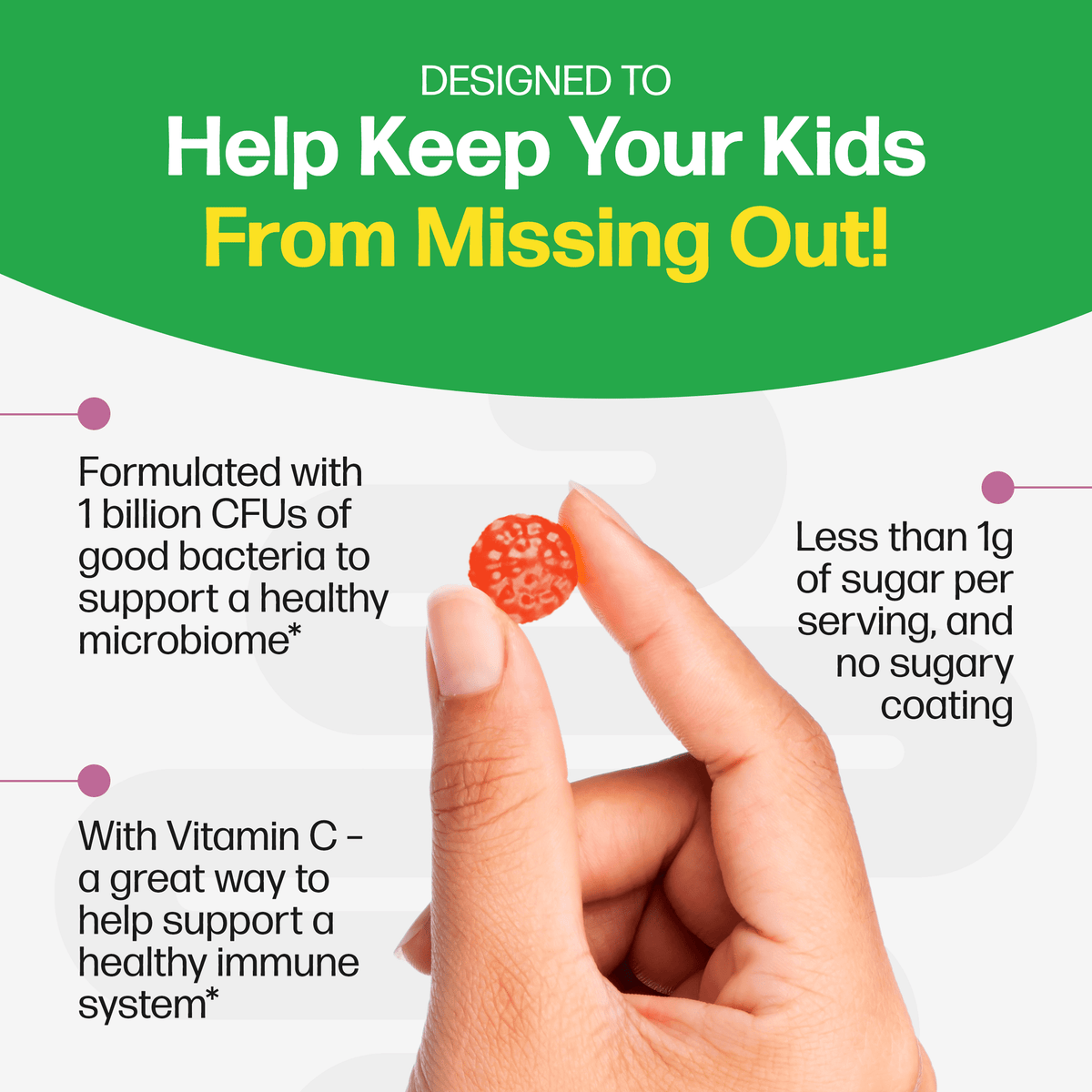 Culturelle Probiotics Kids Veggie Fiber + Probiotic Daily Gummies Supplement, Immunity & Digestion Support for Children, Berry Blast Flavor, 60 Count