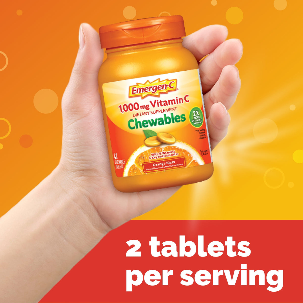 Emergen-C Vitamin C Dietary Supplement Chewables, Orange Blast, 40 Ct