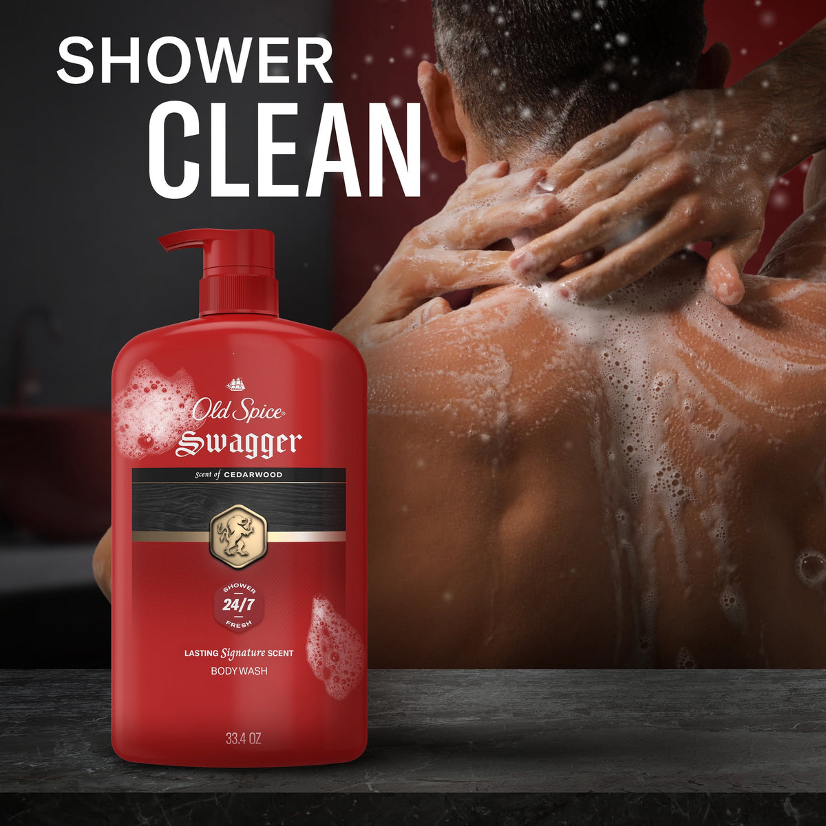 Old Spice Body Wash for Men, 24/7 Shower Fresh, Swagger Cedarwood, 33.4 fl oz
