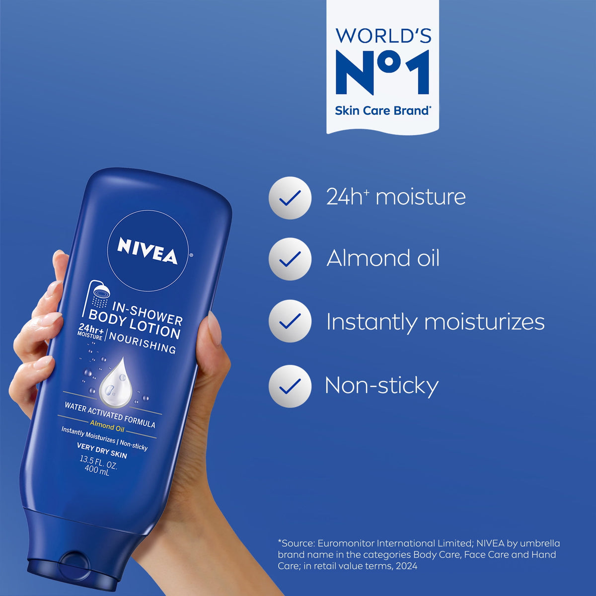 NIVEA Nourishing In Shower Lotion for Very Dry Skin, 24-Hour Body Moisturizer, 13.5 fl oz
