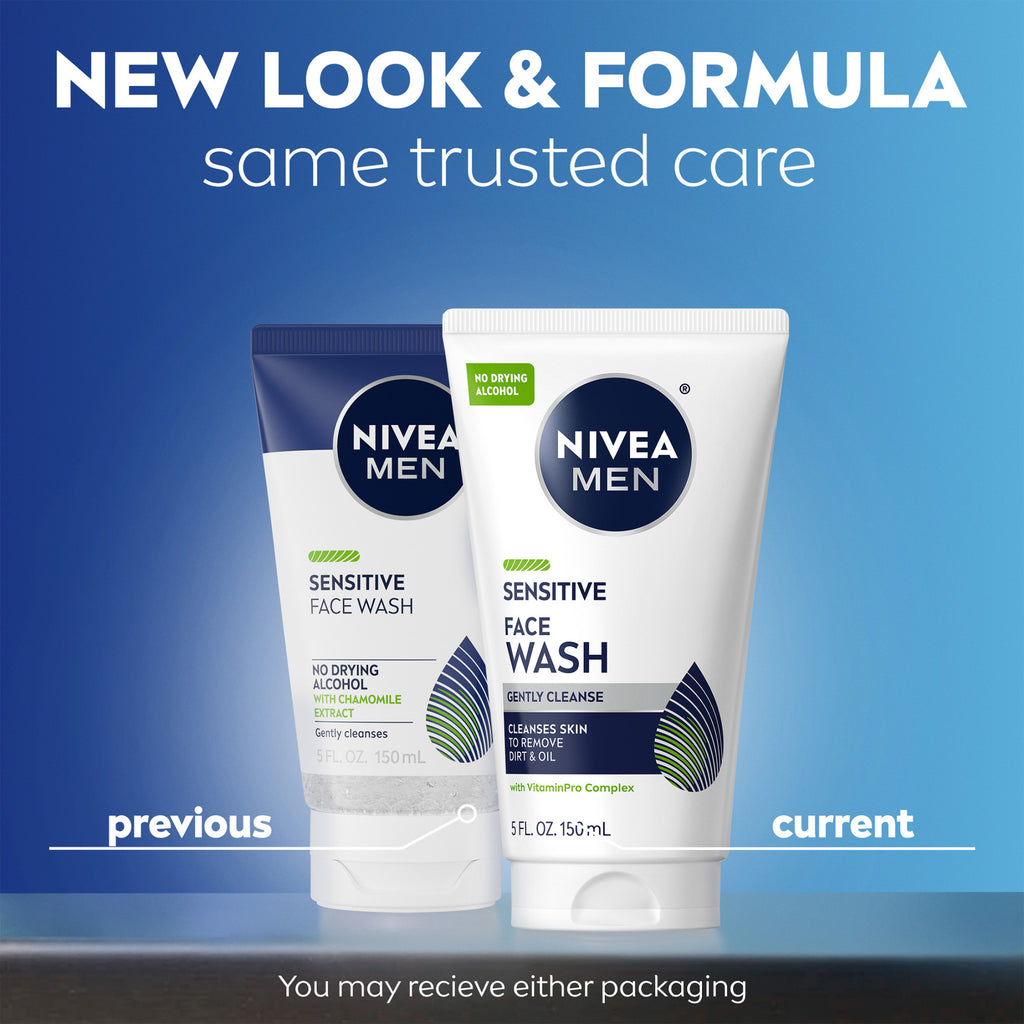 NIVEA MEN Sensitive Face Wash with VitaminPro Complex, Alcohol-Free Men's Face Wash, 5 fl oz