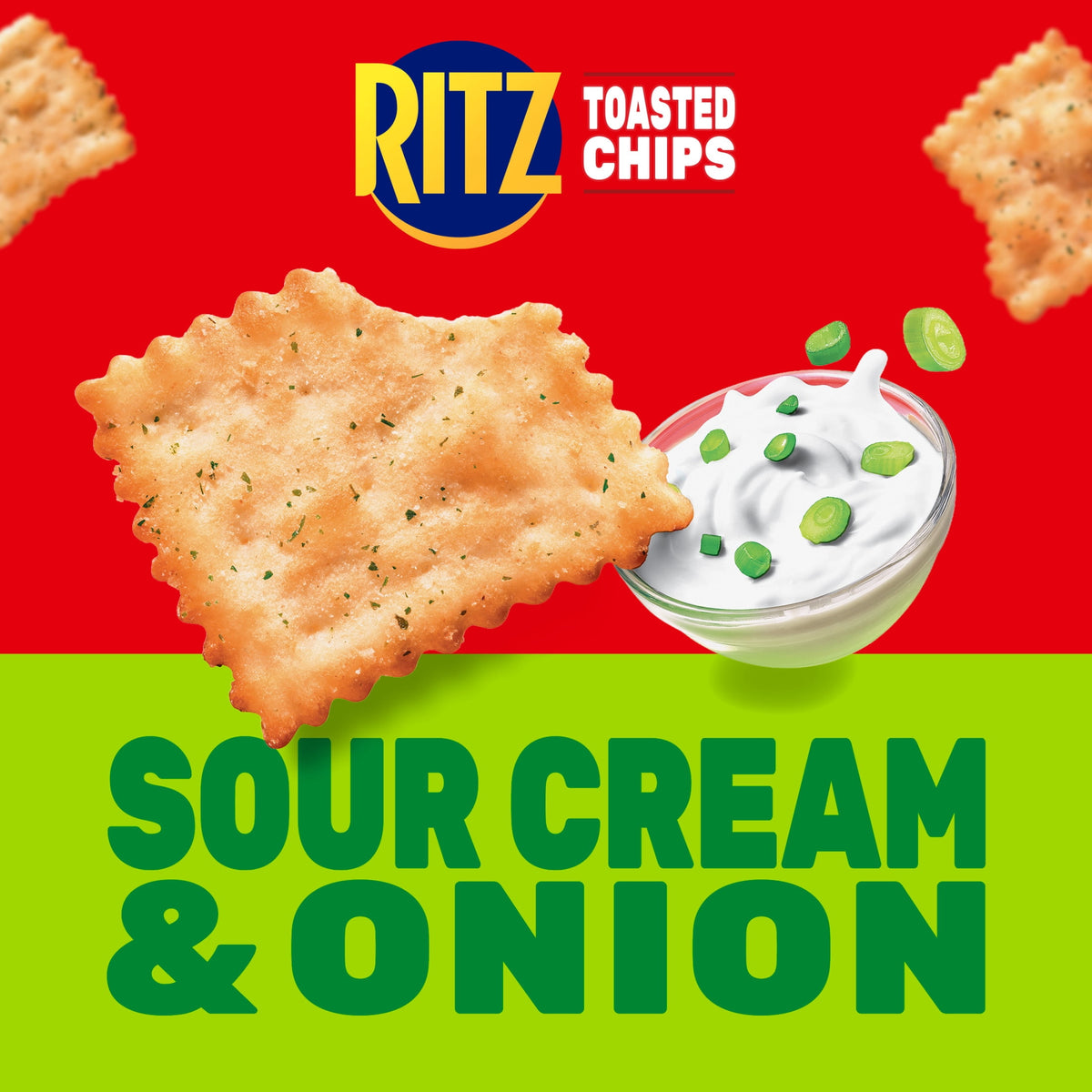 RITZ Toasted Chips Sour Cream and Onion Crackers, Party Snacks, Family Size, 11.4 oz