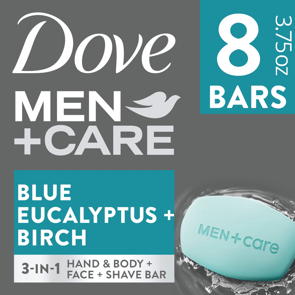 Dove Men+Care Bar 3 In 1 Cleanser For Body, Face, And Shaving For Fresh, Healthy-Feeling Skin Blue Eucalyptus Body And Facial Cleanser More
