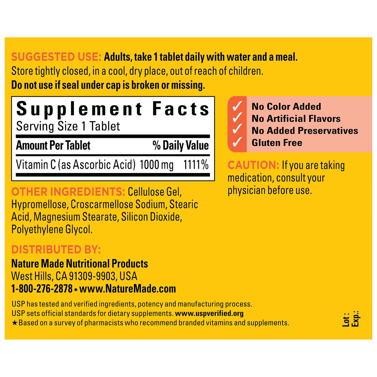 Nature Made Extra Strength Vitamin C 1000 mg Tablets, Dietary Supplement, 105 Count
