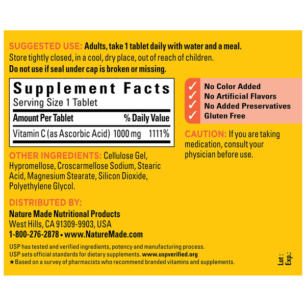 Nature Made Extra Strength Vitamin C 1000 mg Tablets, Dietary Supplement, 105 Count