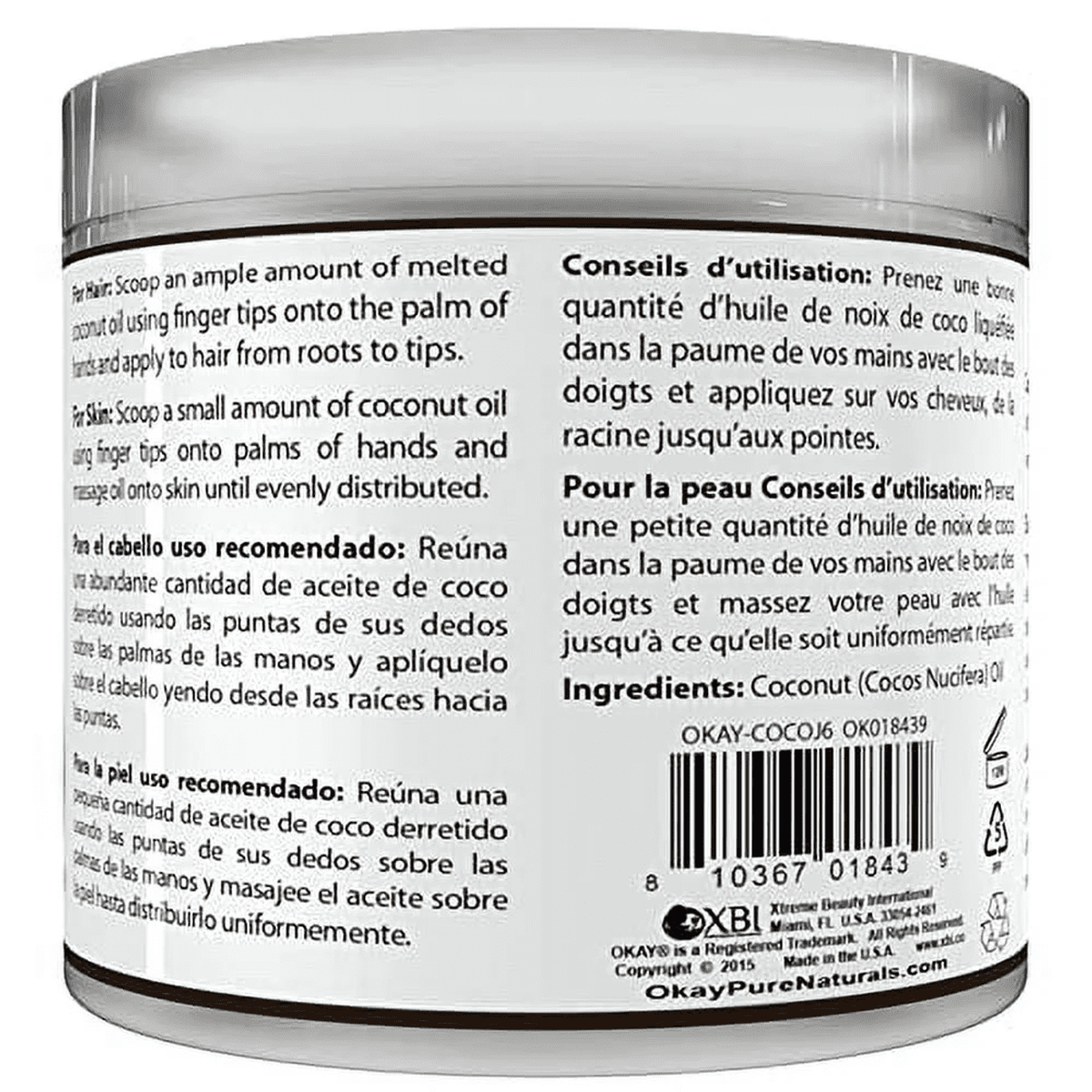 Okay Pure Naturals Pure Coconut Oil with Vitamin E Natural Skin Moisturizer and Anti Dandruff Formula, 6 oz