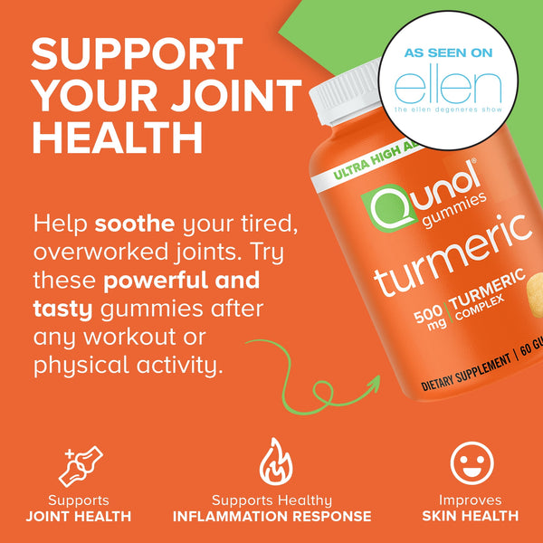Qunol Turmeric Gummies, 500mg, Ultra High Absorption, Joint Support Herbal Supplement, 60 Count