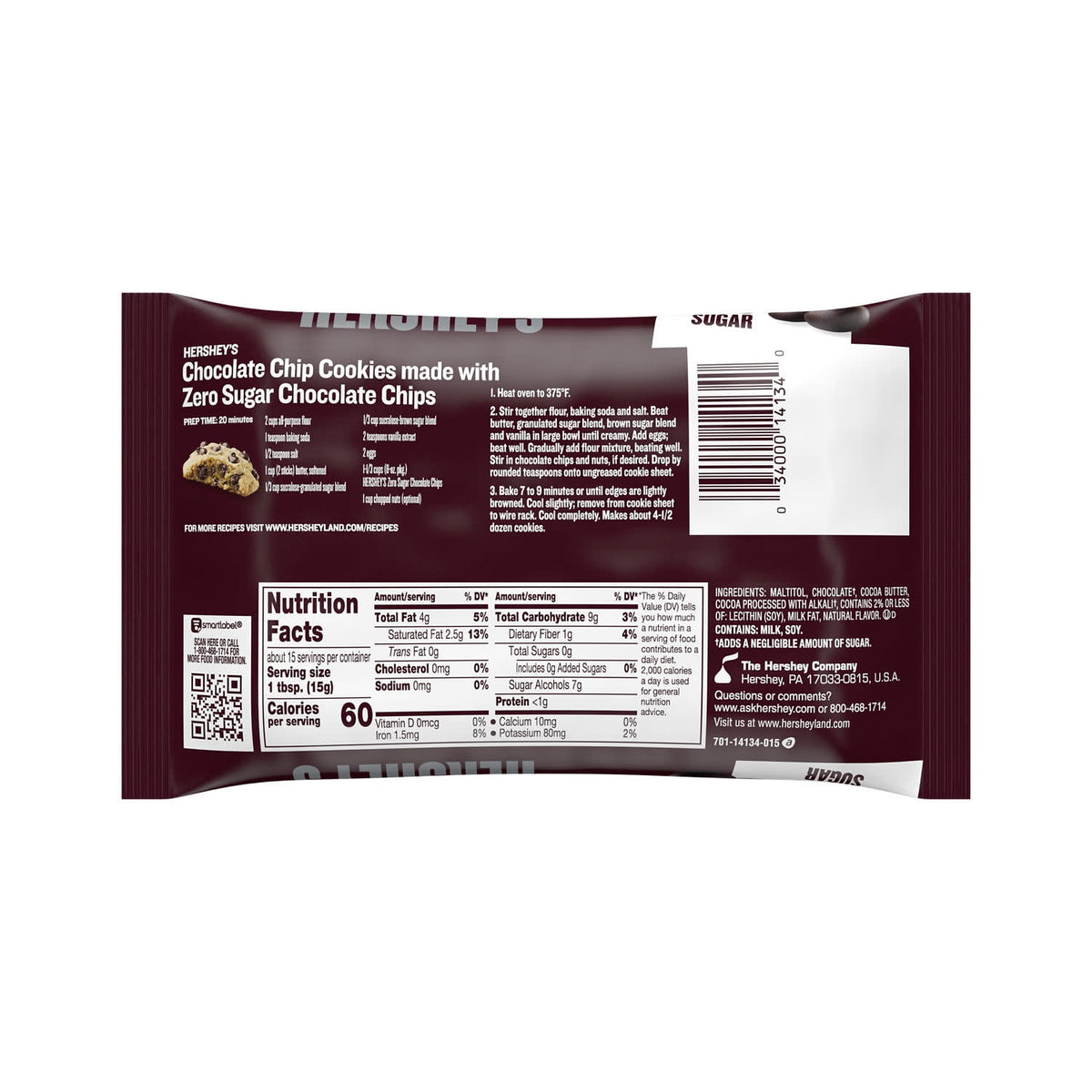 Hershey's Zero Sugar Chocolate Baking Chips, Bag 8 oz
