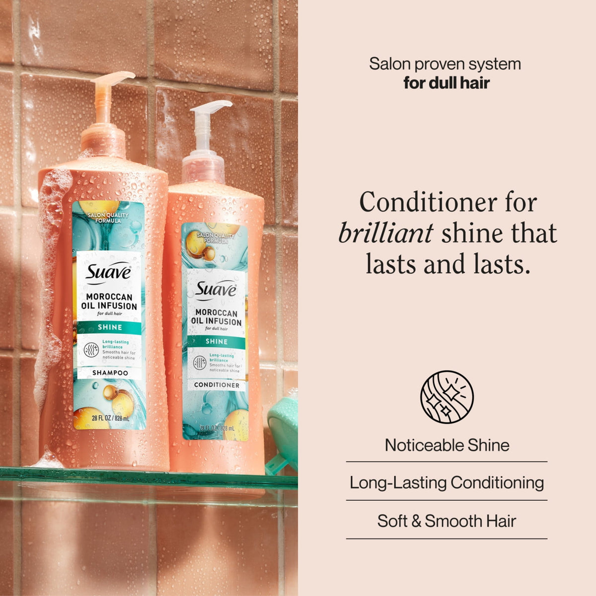 Suave Moroccan Oil Infusion Conditioner For Dull Hair, Adds Shine, 28 FL OZ