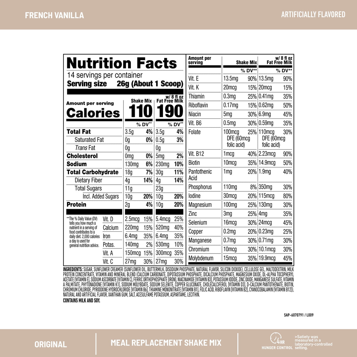SlimFast Original Meal Replacement Shake Powder, French Vanilla, 12.83 oz, 14 Servings