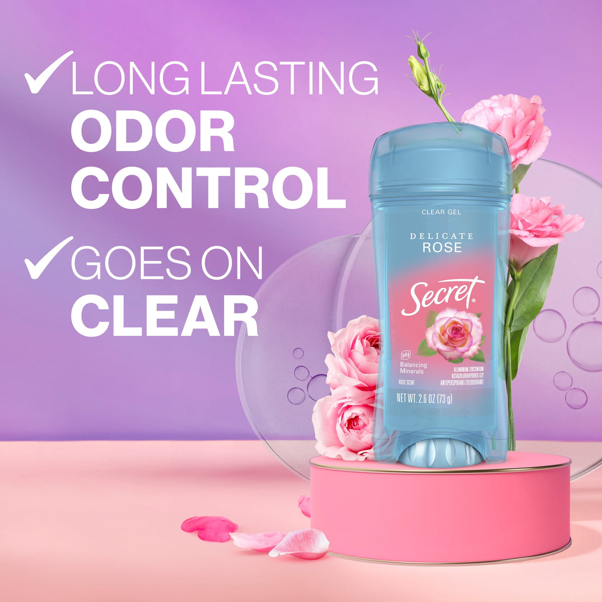 Secret Fresh Clear Gel Antiperspirant Deodorant for Women, Delicate Rose Scent, 2.6 oz
