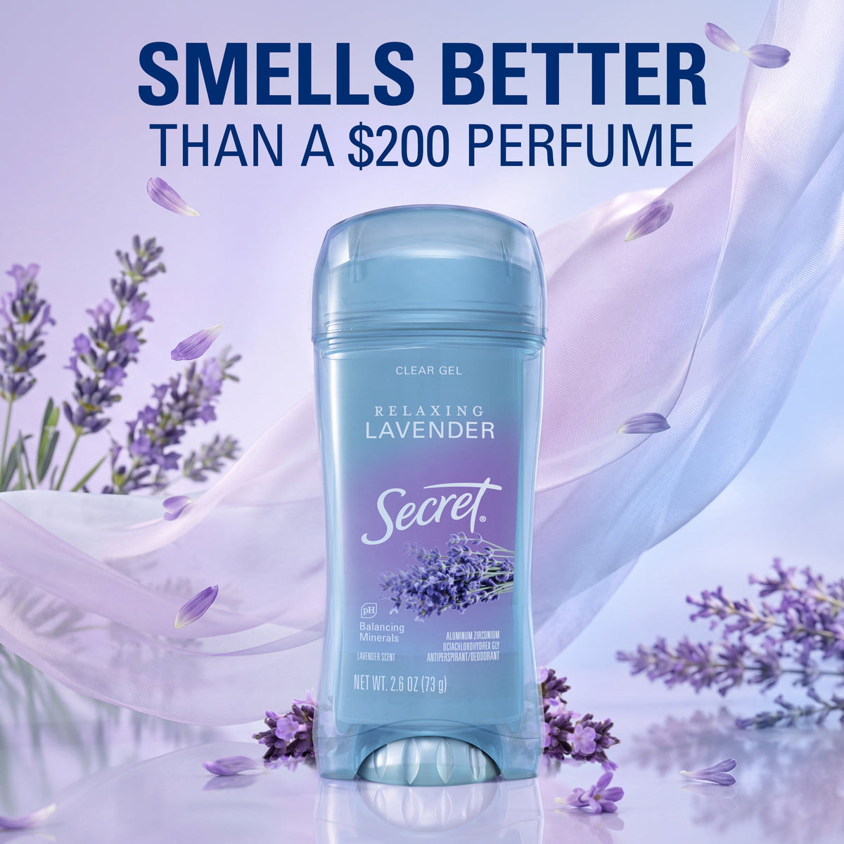 Secret Fresh Antiperspirant Deodorant, Clear Gel, Lavender, 2.6 oz, Twin Pack